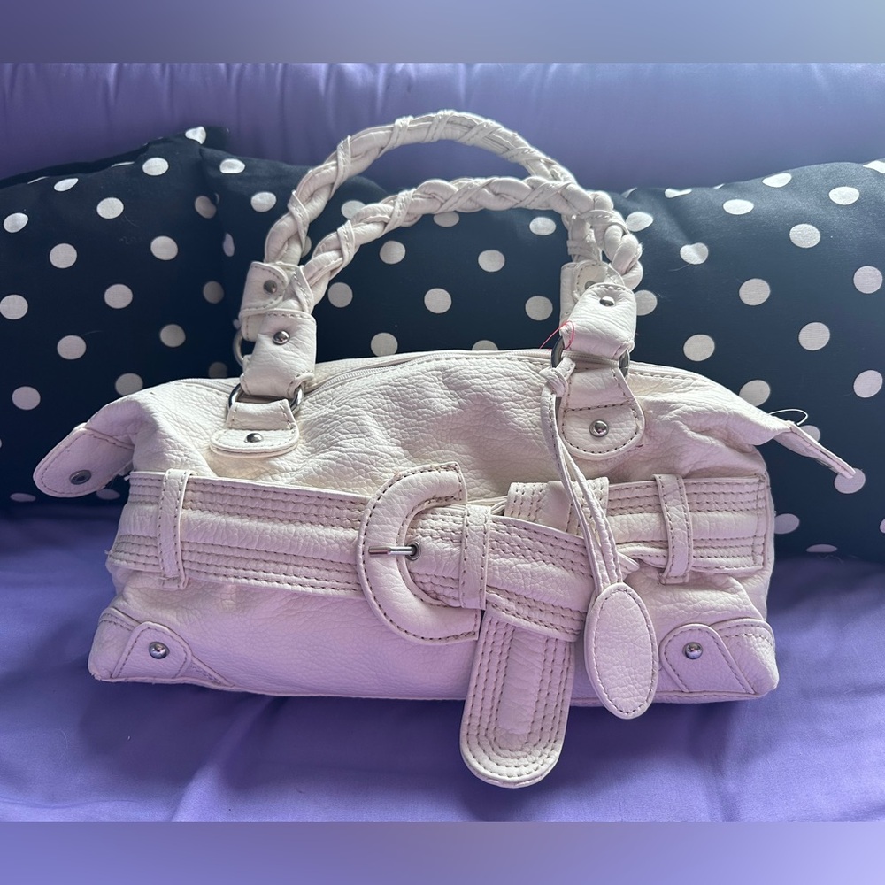 Red by Marc Ecko Hold on Trapunto Cream/White Top Handle Shoulder Bag